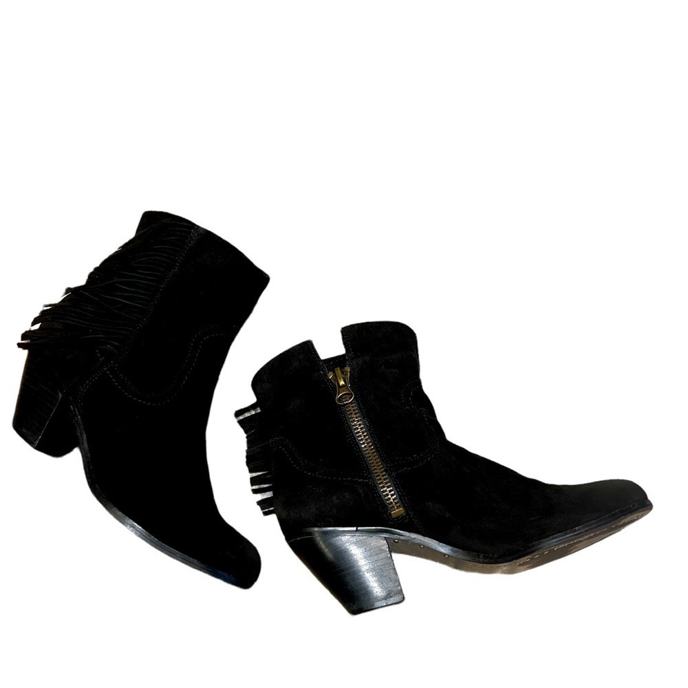 Sam Edelman Lovie Womens Black Suede Leather Fringe Ankle Zipper Bootie